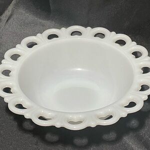 Vintage White Milk Glass Bowl Lace Design Medium Size